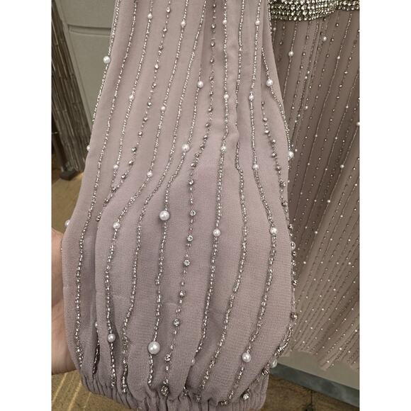 Mac Duggal 93622 LONG PUFF SLEEVE PEARL BEADED MIDI DRESS VINTAGE LILAC SZ 20 - Picture 8 of 16